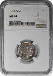 1914-S/S Buffalo Nickel RPM 1 (Unattributed) MS62 NGC