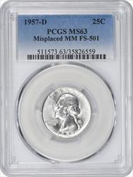 1957-D Washington Silver Quarter Misplaced MM FS-501 MS63 PCGS