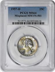 1957-D Washington Silver Quarter Misplaced MM FS-501 MS64 PCGS