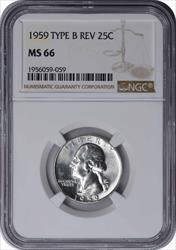 1959 Washington Silver Quarter Type B Reverse FS-901 MS66 NGC