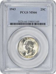 1943 Washington  Silver Quarter MS66 PCGS
