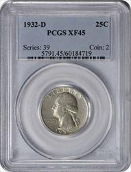 1932-D Washington Silver Quarter EF45 PCGS