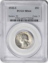 1932-S Washington Silver Quarter MS64 PCGS