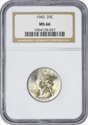 1943  Washington Silver Quarter MS66 NGC