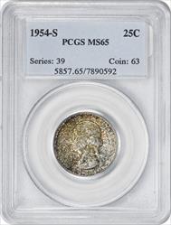 1954-S Washington Silver Quarter MS65 PCGS Toned