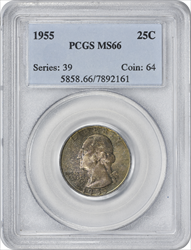 1955-P Washington Silver Quarter MS66 PCGS Toned