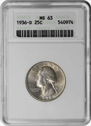 1936-D Washington Silver Quarter MS63 ANACS