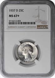 1937-D Washington Silver Quarter MS67+ NGC