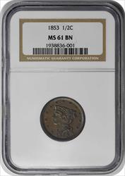 1853 Half Cent MS61BN NGC