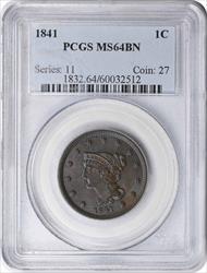 1841 Large Cent MS64BN PCGS