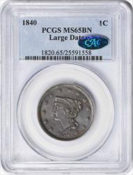 1840 Large Cent Large Date MS65BN PCGS (CAC)