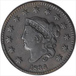1833 Large Cent F Uncertified