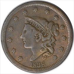 1838 Large Cent VF Uncertified