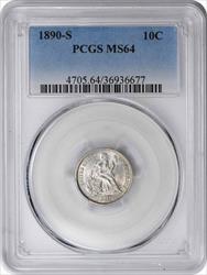 1890-S Liberty Seated Silver Dime MS64 PCGS