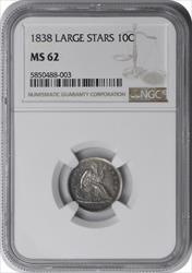 1838 Liberty Seated Silver Dime Large Stars MS62 NGC