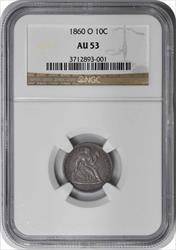 1860-O Liberty Seated Silver Dime AU53 NGC