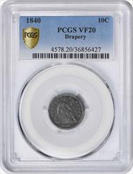 1840 Liberty Seated Silver Dime Drapery VF20 PCGS