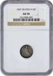 1837 Liberty Seated Silver Half Dime No Stars Large Date AU50 NGC