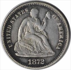 1872 Liberty Seated Silver Half Dime EF Uncertified