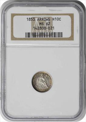 1853 Liberty Seated Silver Half Dime Arrows MS62 NGC