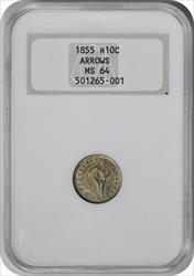 1855 Liberty Seated Silver Half Dime MS64 NGC