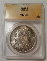 1887 Morgan Silver Dollar VAM-11 R3 MS62 ANACS