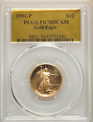 1991-P $10 Quarter-Ounce Gold Eagle DC Modern Bullion Coins PCGS MS70