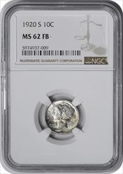 1920-S Mercury Silver Dime MS62FB NGC