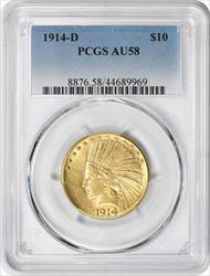 1914-D $10 Gold Indian AU58 PCGS