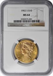 1902-S $10 Gold Liberty Head MS64 NGC