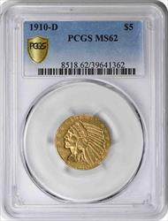 1910-D $5 Gold Indian MS62 PCGS