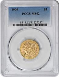 1909 $5 Gold Indian MS62 PCGS