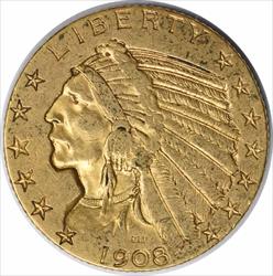 1908 $5 Gold Indian EF Uncertified #214