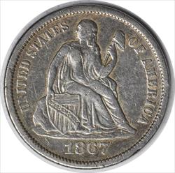 1867-S Liberty Seated Silver Dime VF Uncertified #141