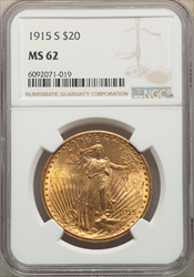 1915-S $20 Saint-Gaudens Double Eagles NGC MS62