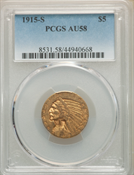 1915-S $5 Indian Half Eagles PCGS AU58