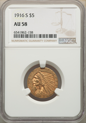 1916-S $5 Indian Half Eagles NGC AU58