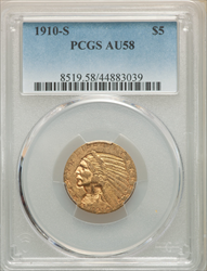 1910-S $5 MS Indian Half Eagles PCGS AU58