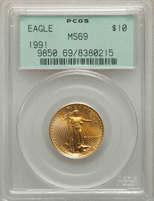 1991 $10 Quarter-Ounce Gold Eagle MS Modern Bullion Coins PCGS MS69