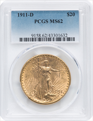 1911-D $20 Saint-Gaudens Double Eagles PCGS MS62