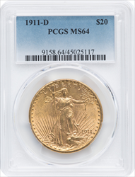 1911-D $20 Saint-Gaudens Double Eagles PCGS MS64