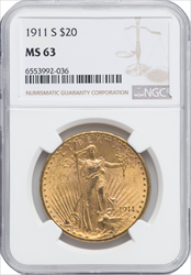 1911-S $20 Saint-Gaudens Double Eagles NGC MS63