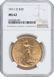 1911-D $20 Saint-Gaudens Double Eagles NGC MS62