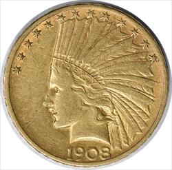 1908-S $10 Gold Indian EF Uncertified #244