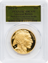 2014-W $50 One-Ounce Gold Buffalo First Strike PR DC Modern Bullion Coins PCGS MS70