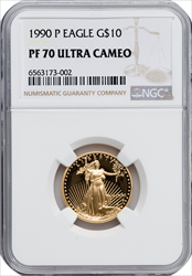 1990-P $10 Quarter-Ounce Gold Eagle DC Modern Bullion Coins NGC MS70