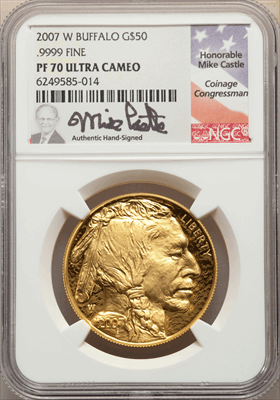 2007-W G$50 One-Ounce Gold Buffalo .9999 Fine Gold PR DC Modern Bullion Coins NGC MS70