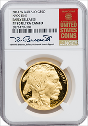2014-W $50 One-Ounce Gold Buffalo First Strike PR DC Modern Bullion Coins NGC MS70