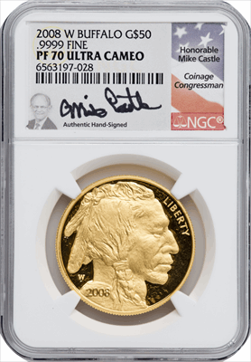 2008-W $50 One-Ounce Gold Buffalo .9999 Fine Gold PR DC Modern Bullion Coins NGC MS70
