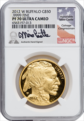 2012-W $50 One-Ounce Gold Buffalo PR DC Modern Bullion Coins NGC MS70